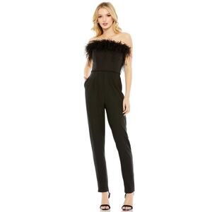 Mac Duggal NEW Size 14 68146 Black Feather Neck Sleeveless Strapless Jumpsuit